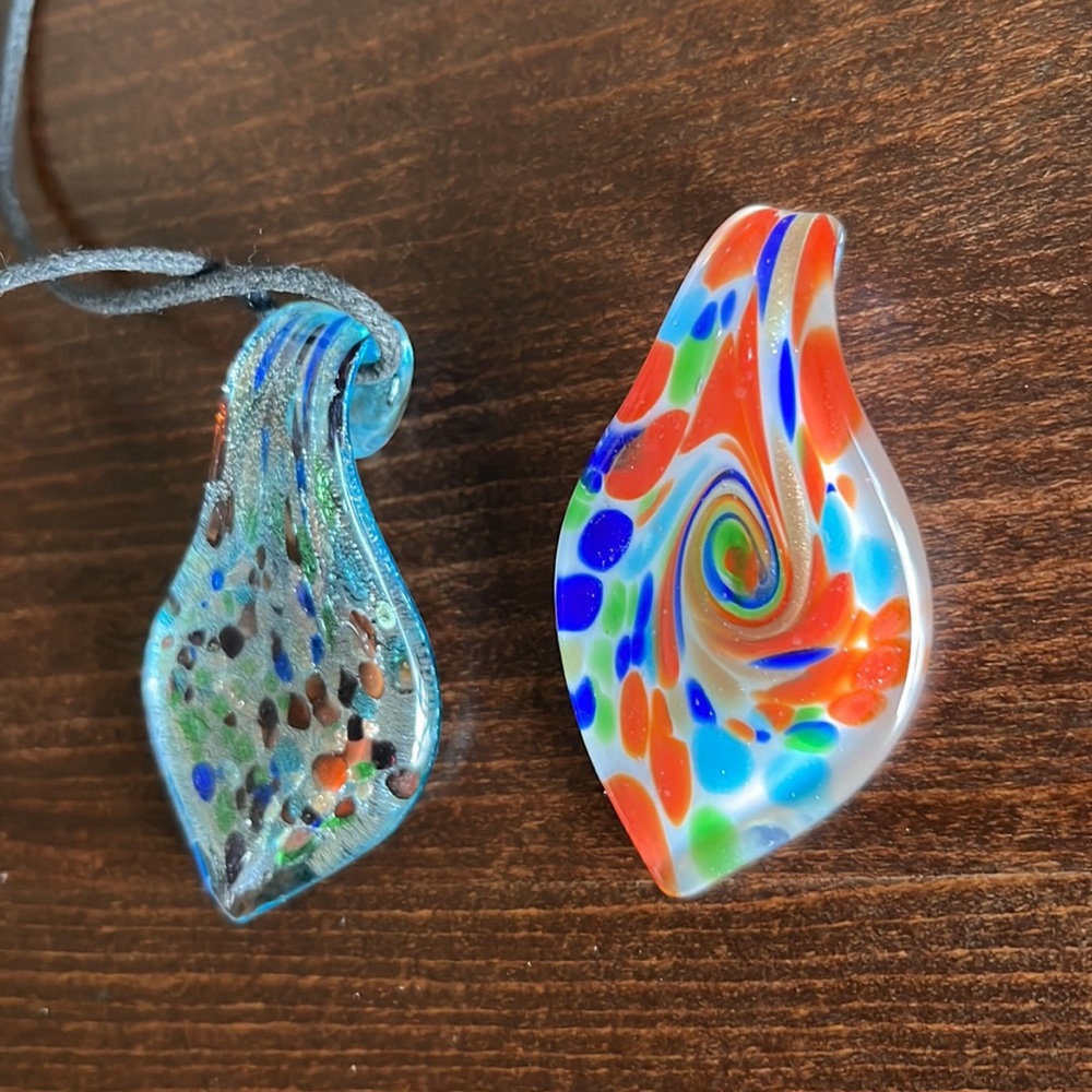 Blown Glass Necklace with Two Pendants - Picture 6 of 6
